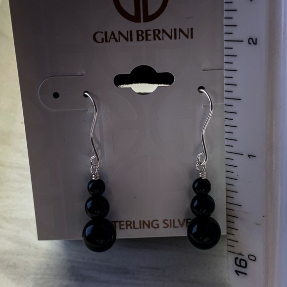 Sterling silver onyx 3 ball tear drop earrings - Picture 4 of 5